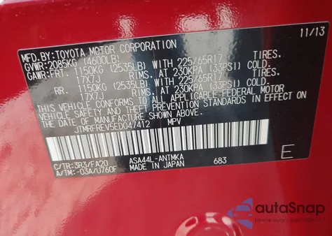 2014 Toyota Rav4 Xle from USA, damaged, VIN JTMRFREV5ED047412
